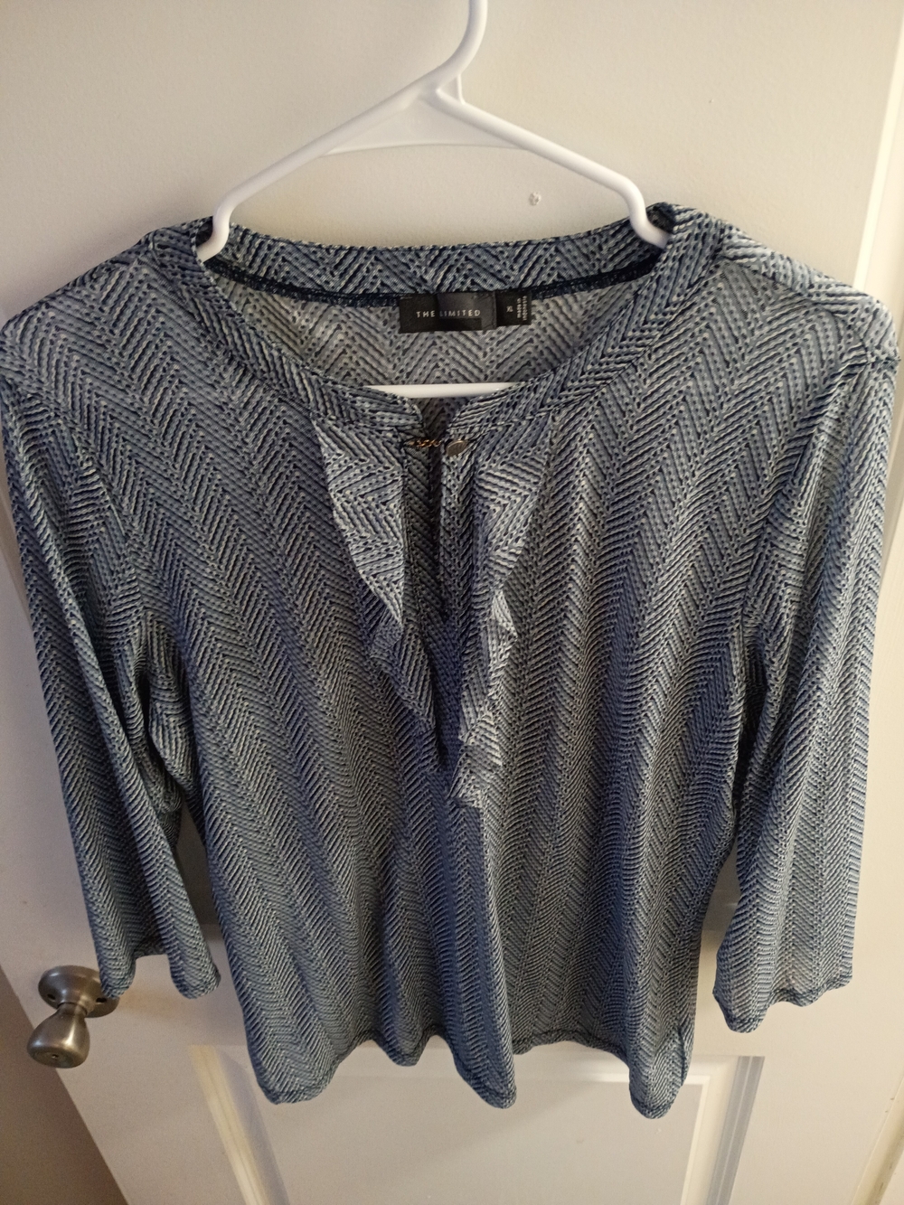 The Limited Blue Chevron Ruffle Neck Blouse - Picture 2 of 7